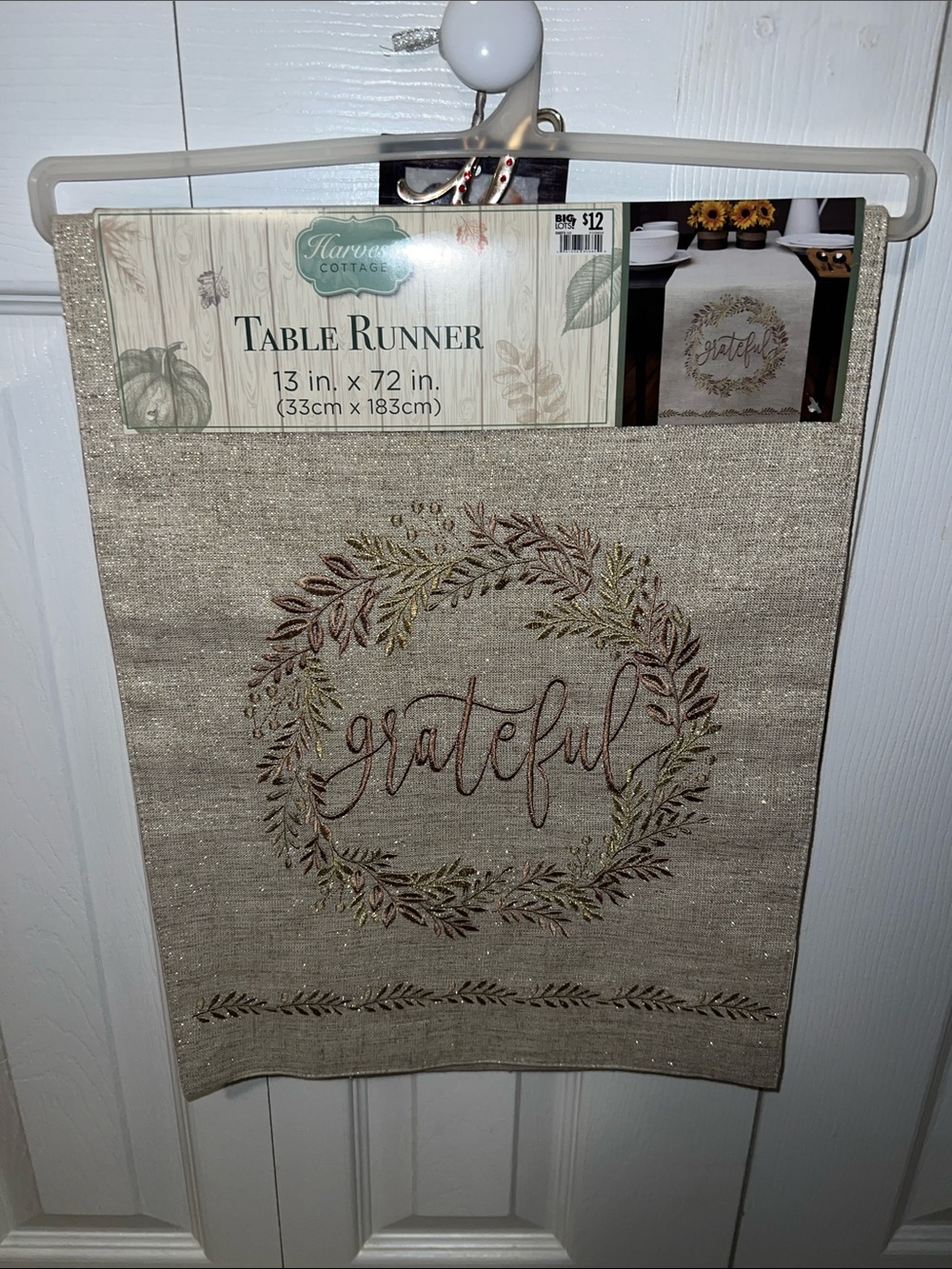 'Grateful' Beige Embroidered Table Runner